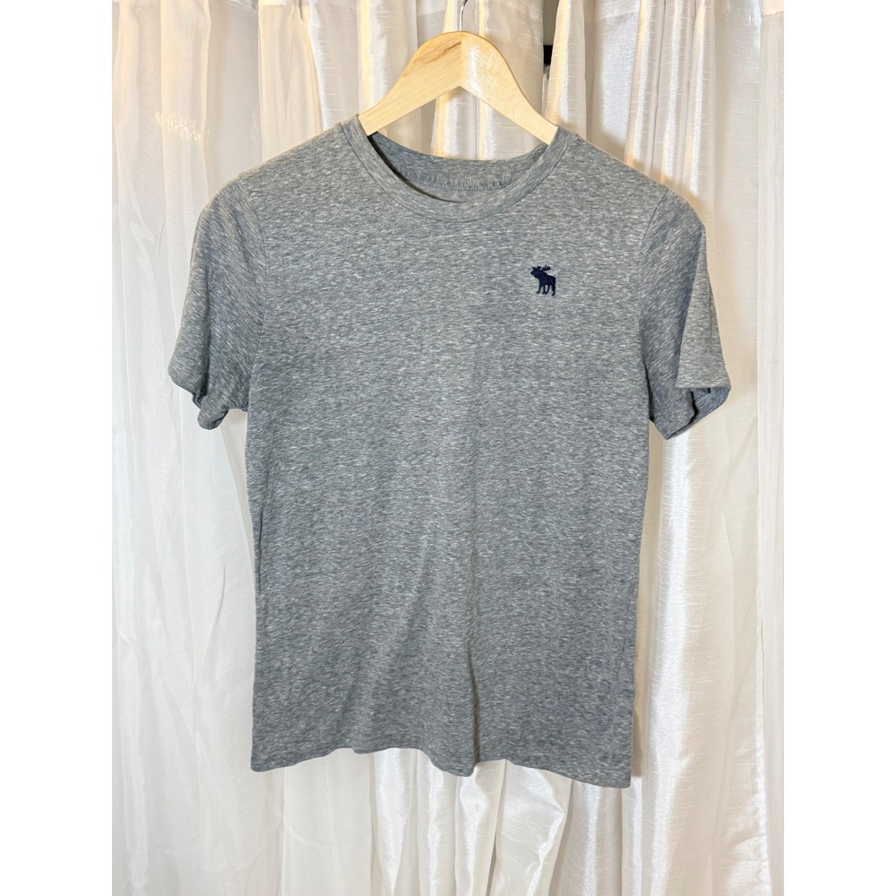 Abercrombie Kids T-Shirt Boys 15/16 Grey Heathered Moose Logo Short Sleeve Tee